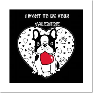 French Bulldog wants Valentine's Day against the background of a heart. Valentine's Day T-shirt for men, women and the day of love Posters and Art